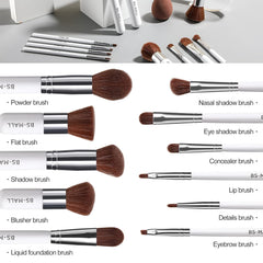 Makeup Brush Set 11Pcs Bamboo Synthetic Kabuki Brush Set Foundation Powder Blending Concealer Eye Shadows Blush Cosmetics Brushes with Organizer Bag & Makeup Sponge (White)