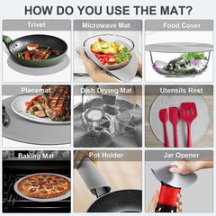 Pack 2,  Microwave Food Cover with Mat 10 Inch, Cover for Splatter Guard, Collapsible Lid for Plate, Mat as Bowl Holder, Multi-Use Silicone Mat & Kitchen Colander Gadget for Meal Prep