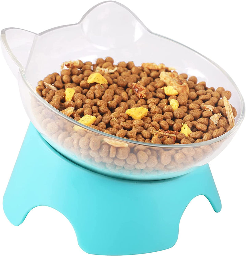 Raised Cat Food Bowls with Stand, Cat Dishes for Food or Water, Cat Tilted Bowl, Pet Dish with Stand (Arcuation-Bule)