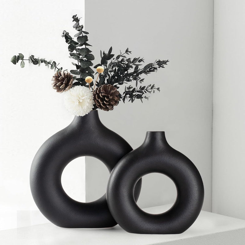 Vases for Pampas Grass,Creative Vase Modern Home Decor,Handmade Vase Black Ceramic Dried Flowers Crafts Ornaments for Office Home Deco Decoration