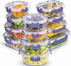 24Pc Borosilicate Glass Storage Containers with Lids. 12 Airtight, Freezer Safe Food Storage Containers, Pantry Kitchen Storage Containers, Glass Meal Prep Container for Lunch