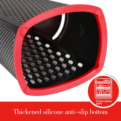 Box Grater with Container - 4 in 1 Stainless Steel Manual Kitchen Veggie Shredder Slicer Zester for Parmesan Cheese, Vegetable, Ginger, Coconut, Potato (Red and Black)