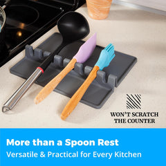 Silicone Spoon Rest for Stove Top with Drip Pad (1 Pack) - Extra Large Grey Heat-Resistant, Bpa-Free Utensil Rest for Kitchen Counter - Utensil Holder for Spatulas, Tongs, Ladles and Kitchen Gadgets