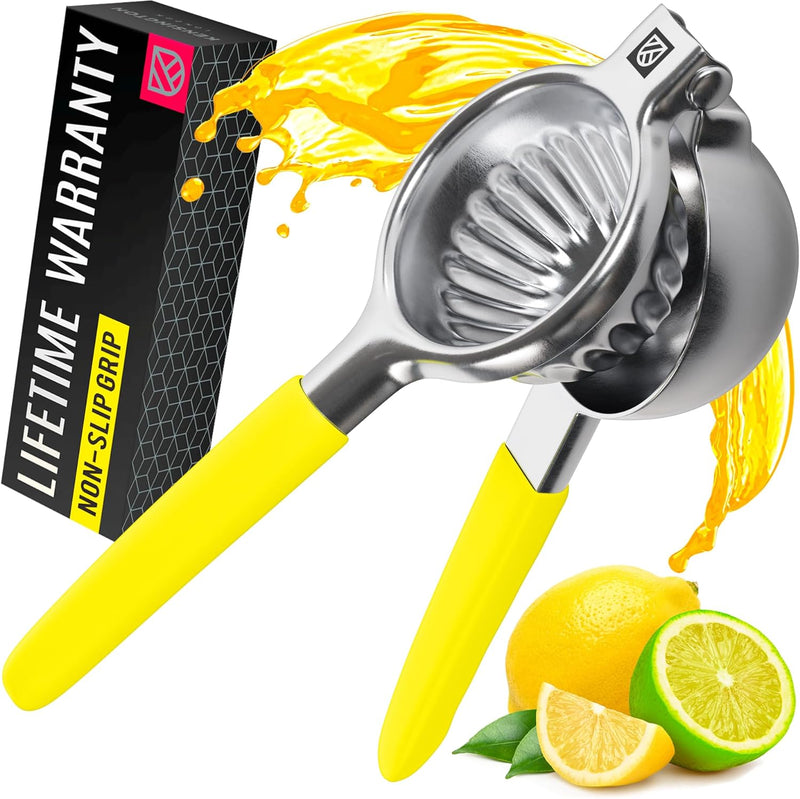 Stainless Steel Lemon Squeezer Press - No Seeds, Pro-Grade, Effortlessly Get Every Drop - Manual Non-Slip Grip Design - Lemon Lime Squeezer, Orange, and Citrus Fruit Hand Held Lemon Juicer Squeezer