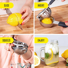 Stainless Steel Lemon Squeezer Press - No Seeds, Pro-Grade, Effortlessly Get Every Drop - Manual Non-Slip Grip Design - Lemon Lime Squeezer, Orange, and Citrus Fruit Hand Held Lemon Juicer Squeezer