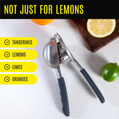 Stainless Steel Lemon Squeezer Press - No Seeds, Pro-Grade, Effortlessly Get Every Drop - Manual Non-Slip Grip Design - Lemon Lime Squeezer, Orange, and Citrus Fruit Hand Held Lemon Juicer Squeezer