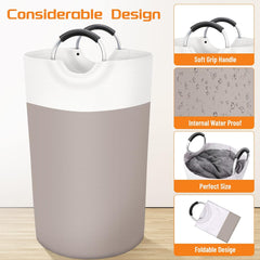 Laundry Basket, Laundry Hamper, Collapsible Laundry Baskets, Dirty Clothes Hamper, Waterproof Laundry Basket with Foam Protected Aluminum Handles for College Dorm, Family 90L (Khaki)