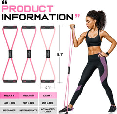 Figure 8 Fitness Resistance Bands with Handles - Exercise Tube Band Set of 3 for Arm and Shoulder Stretch, Rope 8 Word Elastic for Women and Men