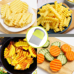 2 Pcs Crinkle Cutter with Protective Cover,Crinkle Cutter for Veggies,Potato Carrot Chip Vegetable Crinkle Wavy Chopper Cutter 2 Pack(Green+Black)