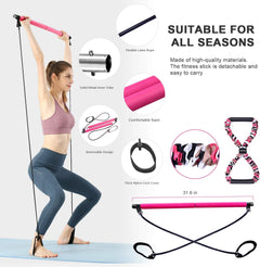 Pilates Bar Kit with Resistance Band, Portable Toning Bar Yoga Pilates Equipment Exercise Stick 8 Shape Body Shaping Resime Bar - 25 Pounds (Pink)