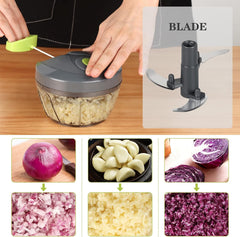 Manual Food Chopper Vegetable Cutter,  Chopper Hand String Vegetable Chopper Onions Cutter for Vegetable Fruits Nuts BPA Free Food Safe Material (2 Cup-Gray)