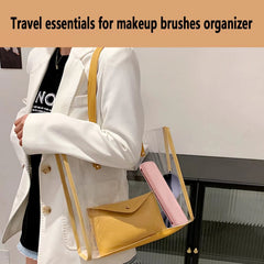 Travel Essentials Makeup Brush Holder, Portable Make up Organizer, Silicone Cosmetic Bag, Soft and Waterproof Small Makeup Brush Pouch