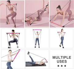 Pilates Bar Kit with Resistance Band, Portable Toning Bar Yoga Pilates Equipment Exercise Stick 8 Shape Body Shaping Resime Bar - 25 Pounds (Pink)