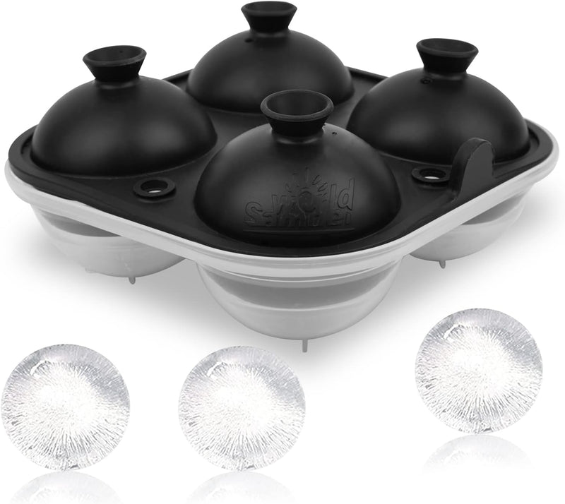 Large Ice Ball Maker with Lid, 4 X 2.5 Inch Ice Balls - BPA Free, Easy to Fill round Silicone Ice Tray, Perfect Spheres Craft Ice Maker for Whiskey, Cocktails, Gifting - Black